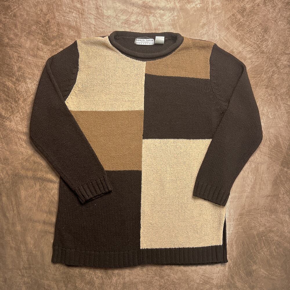 Carolyn Taylor for by Design Essentials Vintage Color Block Knit Sweater Brown